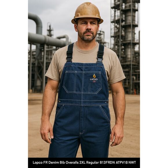 Lapco Mens 2XL Fire-Resistant ATPV 18 Protect 450 Denim B13FRDN Bib-Overalls - Picture 1 of 12